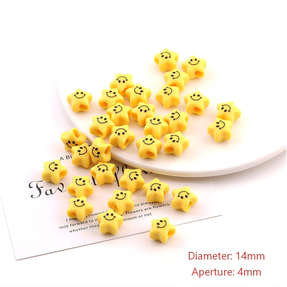 Yellow Smiley Face Acrylic Beads, Large Hole Star & Heart Shaped | Acrylic Bead for DIY Bracelet Keychain Jewelry Making