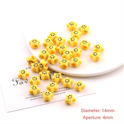 Yellow Smiley Face Acrylic Beads, Large Hole Star & Heart Shaped | Acrylic Bead for DIY Bracelet Keychain Jewelry Making