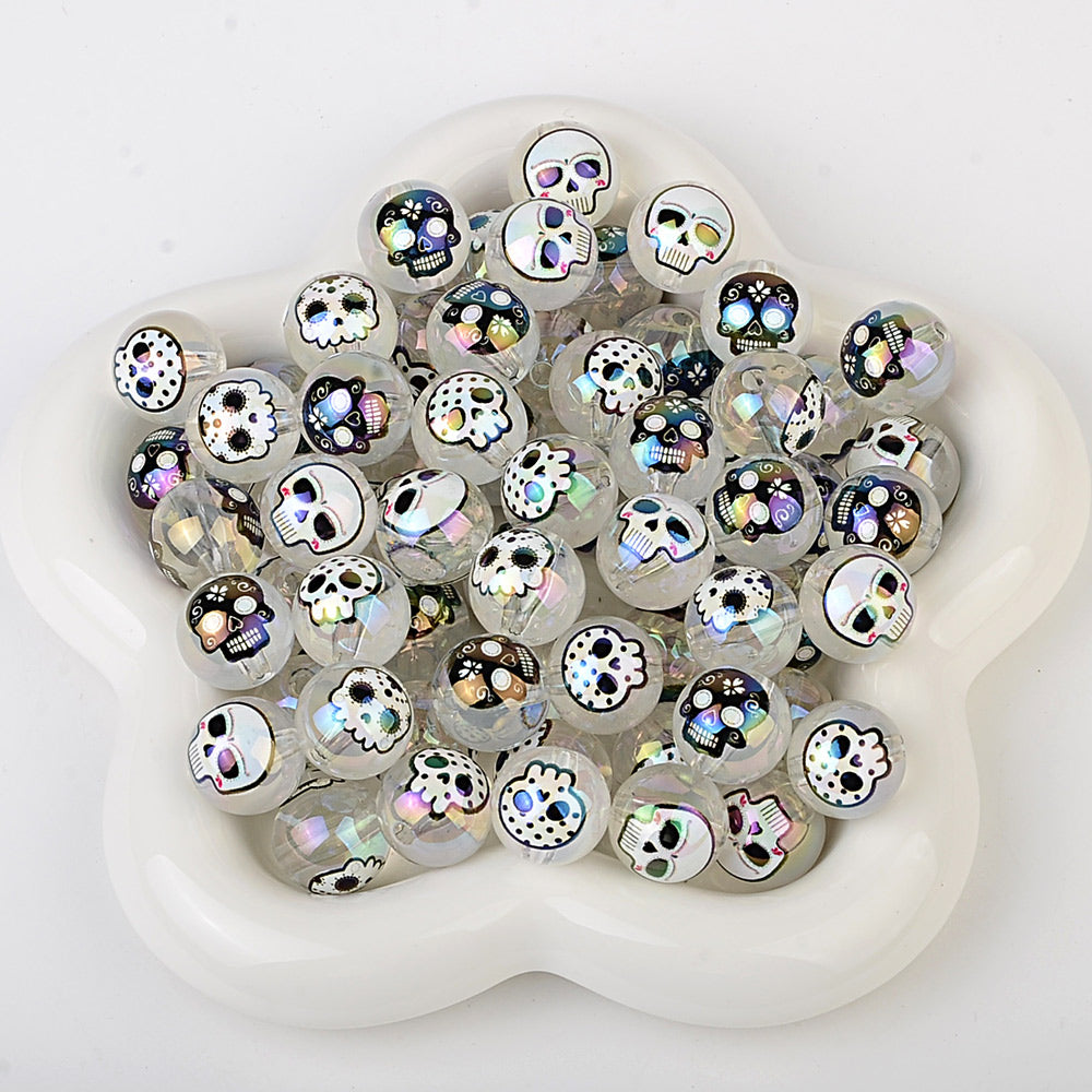 16mm Round & 24mm Coin Sugar Skull Beads, Acrylic Calavera Spacer | Acrylic Bead for DIY Bracelet Keychain Jewelry Making