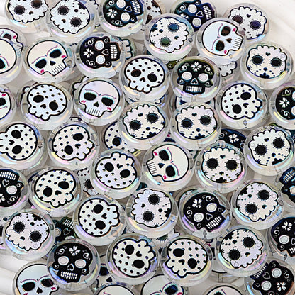16mm Round & 24mm Coin Sugar Skull Beads, Acrylic Calavera Spacer | Acrylic Bead for DIY Bracelet Keychain Jewelry Making