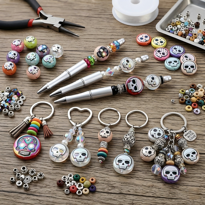 16mm Round & 24mm Coin Sugar Skull Beads, Acrylic Calavera Spacer | Acrylic Bead for DIY Bracelet Keychain Jewelry Making
