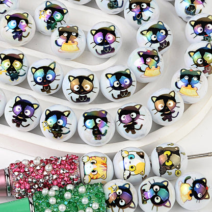 16mm Cute Cat Acrylic Beads, Iridescent AB Aurora Kitten Beads for | Acrylic Bead for DIY Bracelet Keychain Jewelry Making