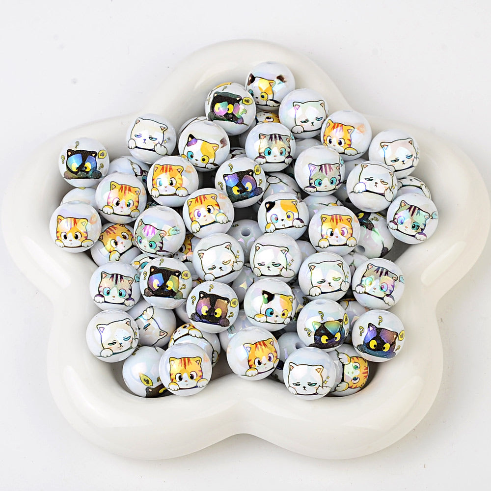 16mm Cute Cat Acrylic Beads, Iridescent AB Aurora Kitten Beads for | Acrylic Bead for DIY Bracelet Keychain Jewelry Making