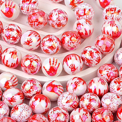 16mm Halloween Bloody Handprint Acrylic Beads, Iridescent AB Blood | Acrylic Bead for DIY Bracelet Keychain Jewelry Making