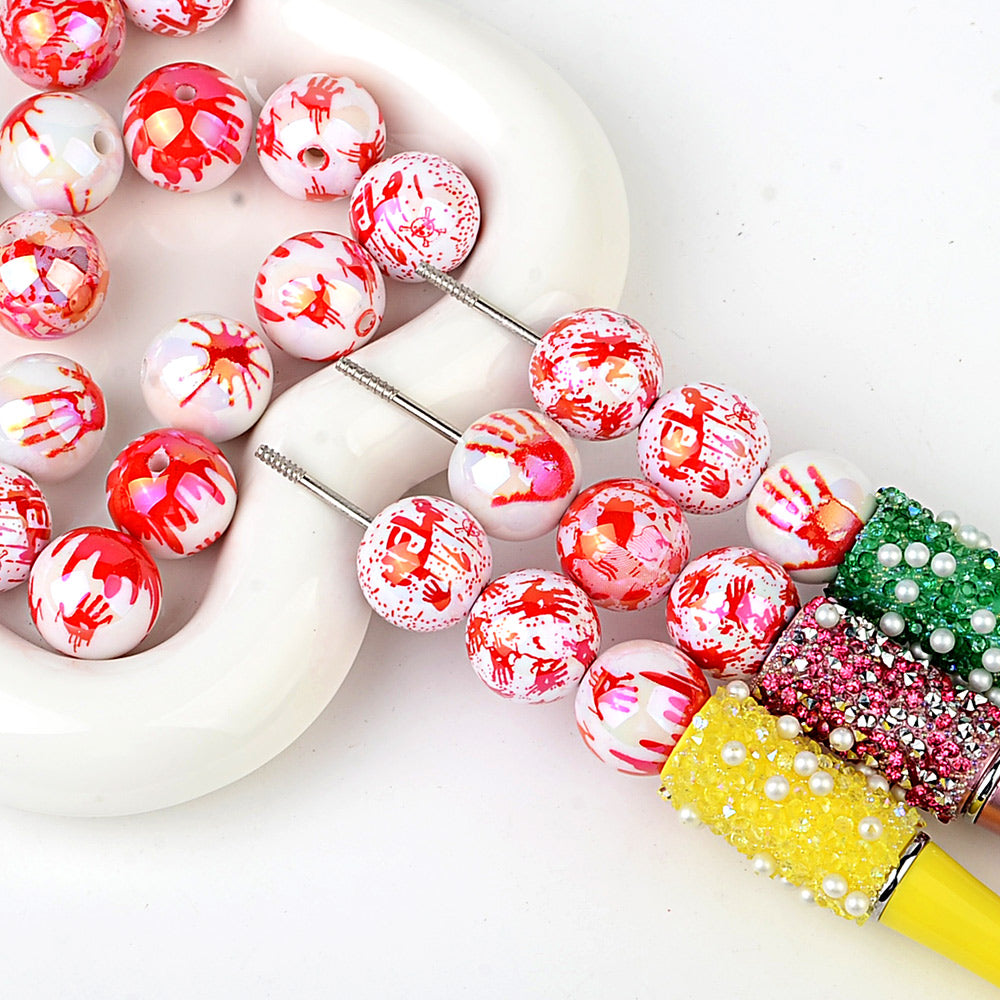 16mm Halloween Bloody Handprint Acrylic Beads, Iridescent AB Blood | Acrylic Bead for DIY Bracelet Keychain Jewelry Making