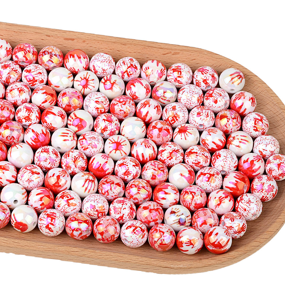 16mm Halloween Bloody Handprint Acrylic Beads, Iridescent AB Blood | Acrylic Bead for DIY Bracelet Keychain Jewelry Making