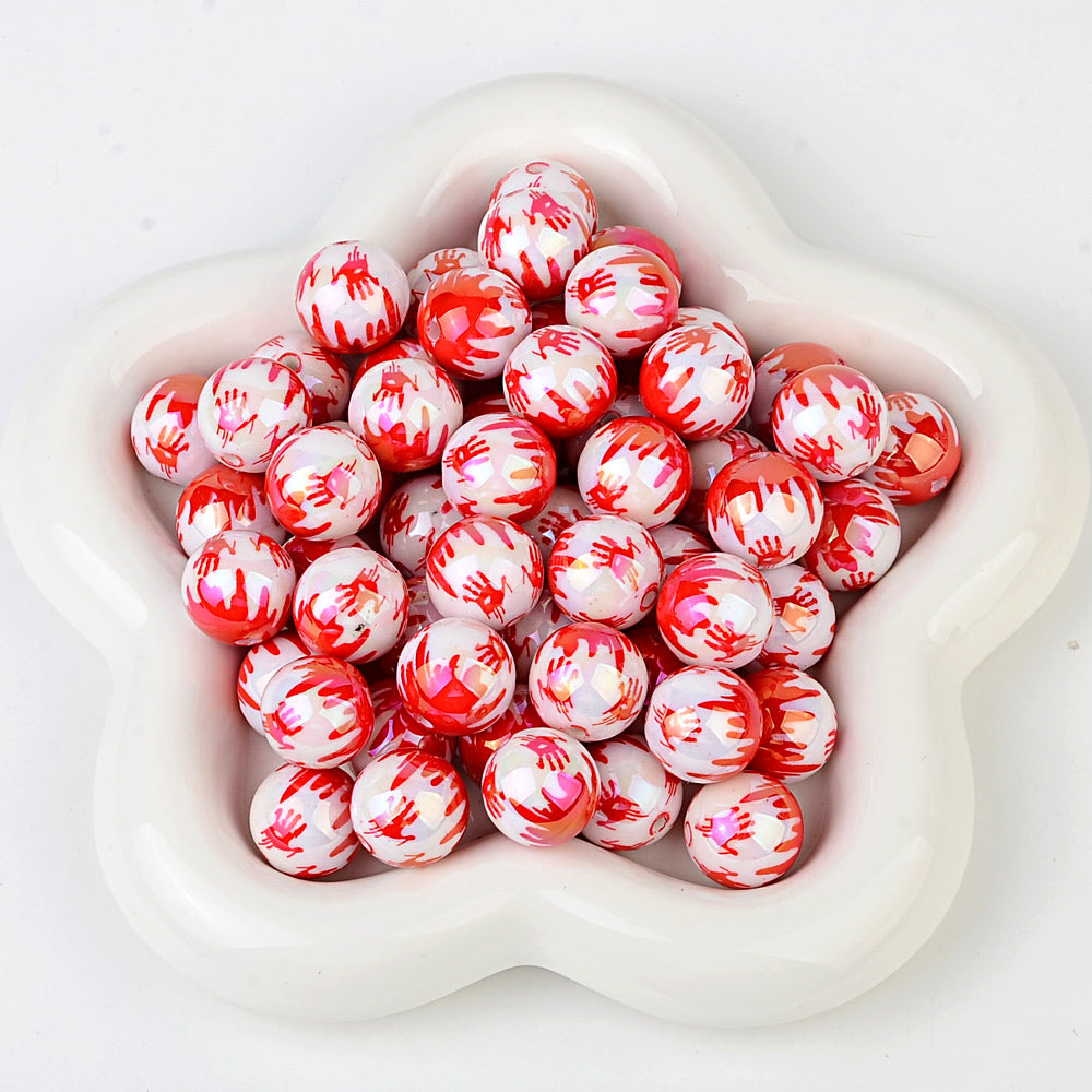 16mm Halloween Bloody Handprint Acrylic Beads, Iridescent AB Blood | Acrylic Bead for DIY Bracelet Keychain Jewelry Making