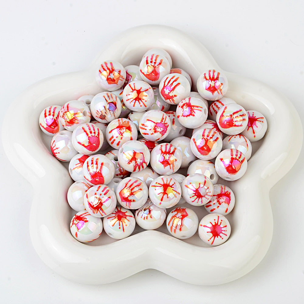 16mm Halloween Bloody Handprint Acrylic Beads, Iridescent AB Blood | Acrylic Bead for DIY Bracelet Keychain Jewelry Making