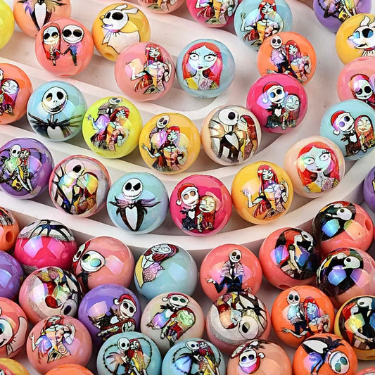 16mm Jack & Sally Acrylic Beads, Nightmare Before Christmas Clear | Acrylic Bead for DIY Bracelet Keychain Jewelry Making