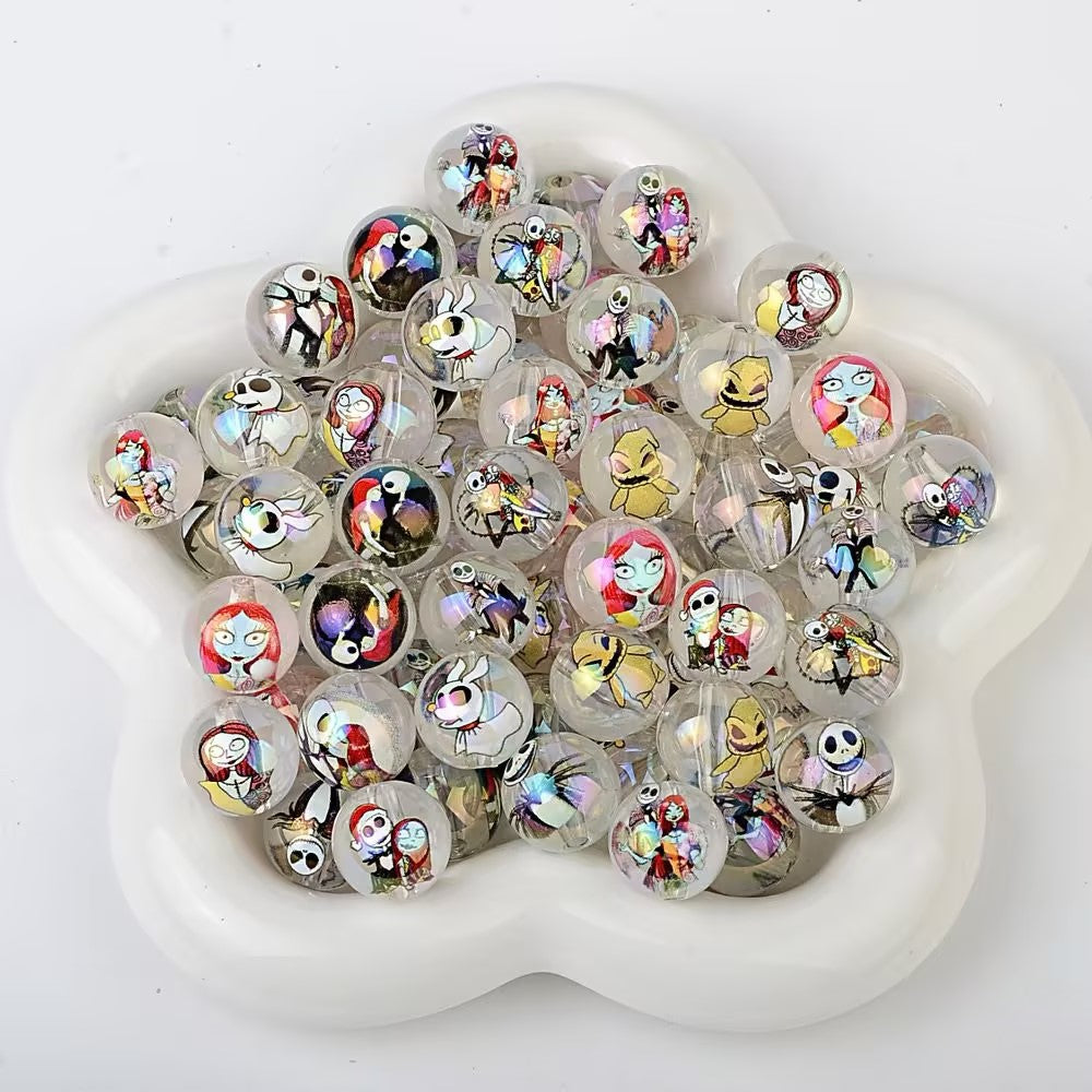 16mm Jack & Sally Acrylic Beads, Nightmare Before Christmas Clear | Acrylic Bead for DIY Bracelet Keychain Jewelry Making