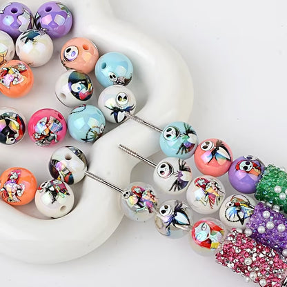 16mm Jack & Sally Acrylic Beads, Nightmare Before Christmas Clear | Acrylic Bead for DIY Bracelet Keychain Jewelry Making
