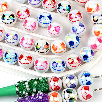 16mm Jack Skellington Face Acrylic Beads, UV Coated Metallic | Acrylic Bead for DIY Bracelet Keychain Jewelry Making