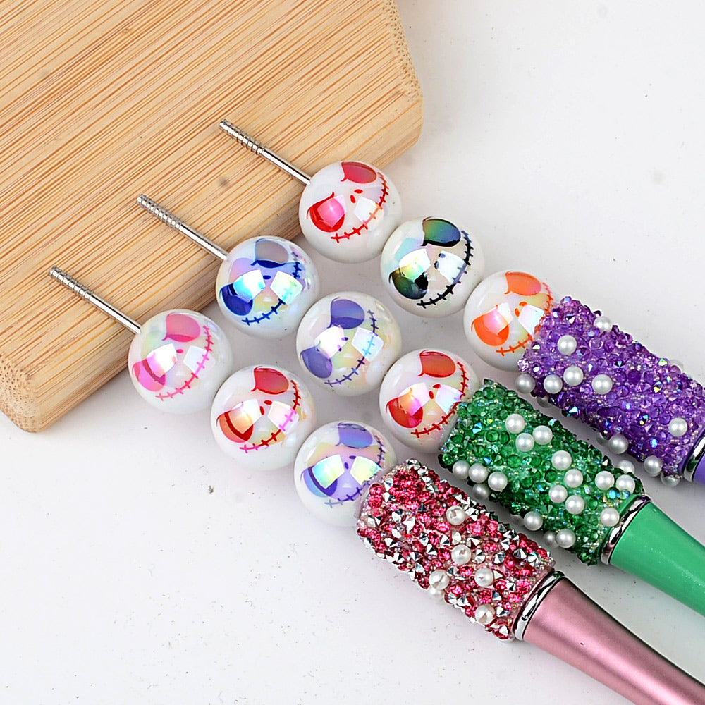 16mm Jack Skellington Face Acrylic Beads, UV Coated Metallic | Acrylic Bead for DIY Bracelet Keychain Jewelry Making