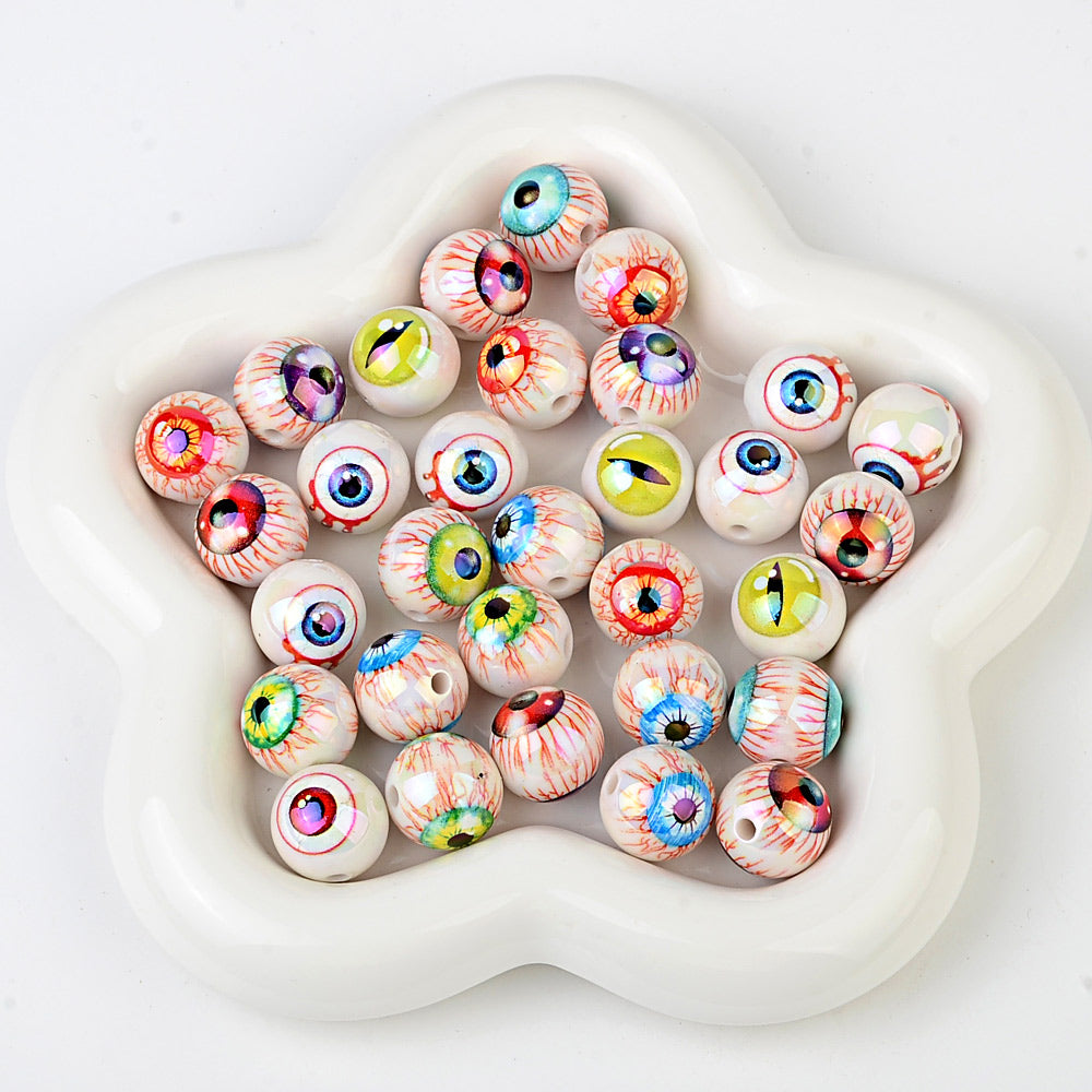 16mm Eyeball Beads Creepy Bloodshot Evil Eye Dragon Eyes Round | Acrylic Bead for DIY Bracelet Keychain Jewelry Making