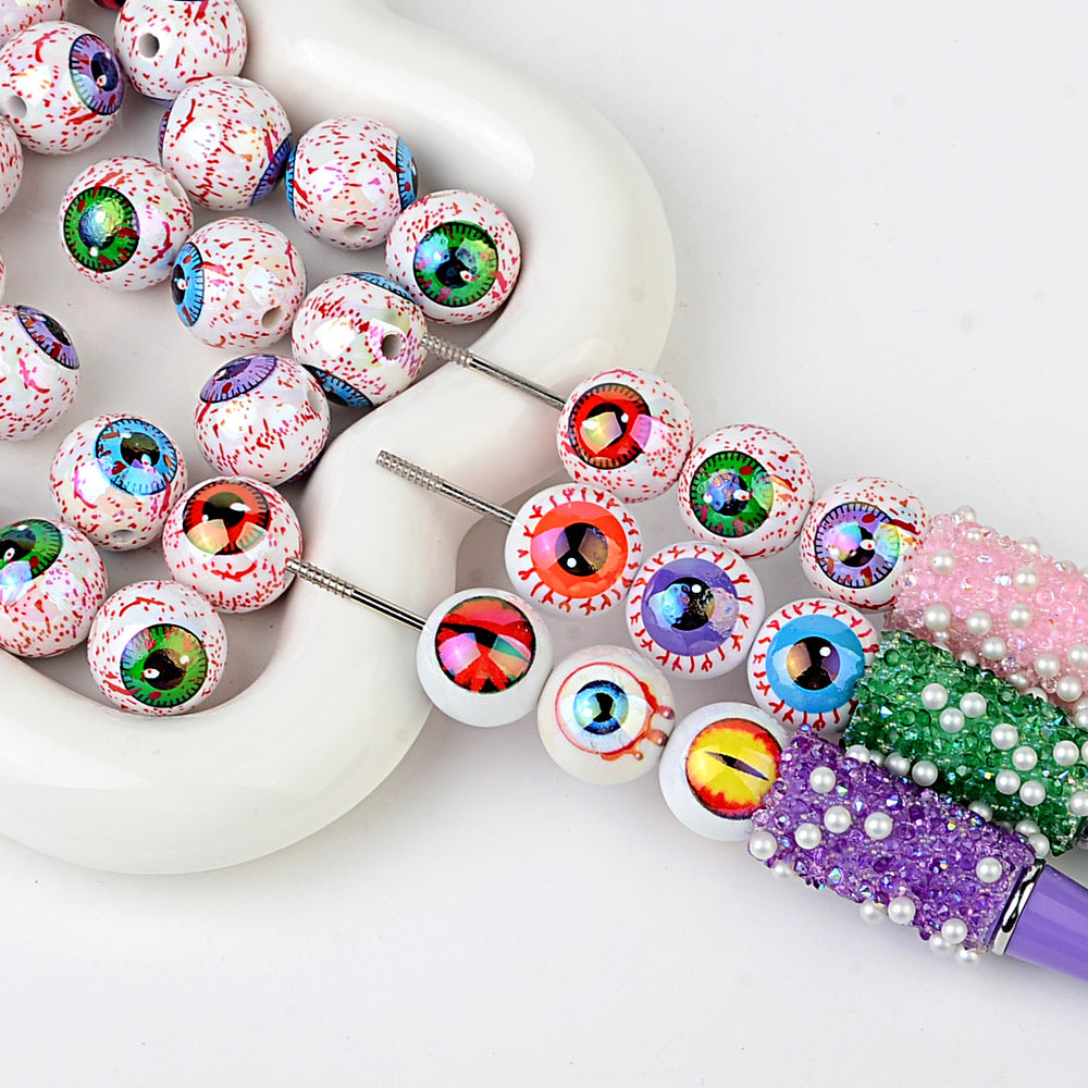 16mm Eyeball Beads Creepy Bloodshot Evil Eye Dragon Eyes Round | Acrylic Bead for DIY Bracelet Keychain Jewelry Making