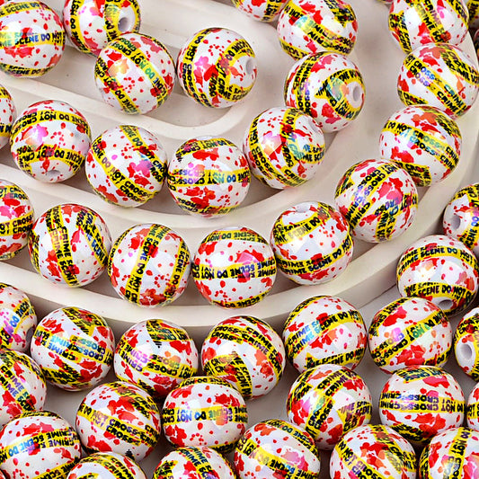 16mm Crime Scene Do Not Cross Acrylic Beads Blood Splatter Round | Acrylic Bead for DIY Bracelet Keychain Jewelry Making