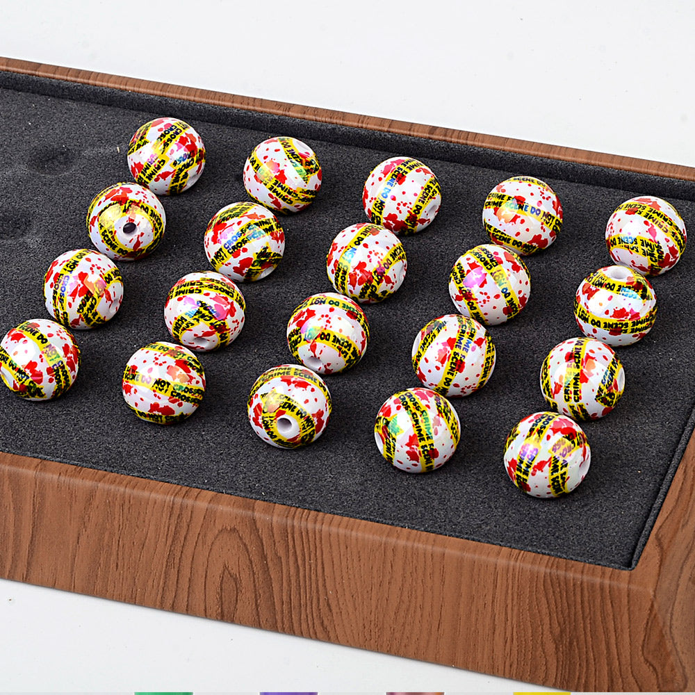 16mm Crime Scene Do Not Cross Acrylic Beads Blood Splatter Round | Acrylic Bead for DIY Bracelet Keychain Jewelry Making