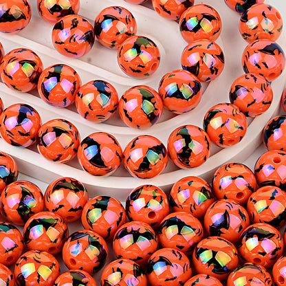 16mm AB Coating Halloween Bat Beads Orange & White Iridescent Round | Acrylic Bead for DIY Bracelet Keychain Jewelry Making