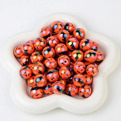 16mm AB Coating Halloween Bat Beads Orange & White Iridescent Round | Acrylic Bead for DIY Bracelet Keychain Jewelry Making