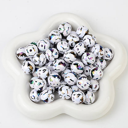 16mm AB Coating Halloween Bat Beads Orange & White Iridescent Round | Acrylic Bead for DIY Bracelet Keychain Jewelry Making