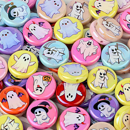 24mm Halloween Ghost Acrylic Beads, 4 Styles Iridescent Cute Ghost | Acrylic Bead for DIY Bracelet Keychain Jewelry Making