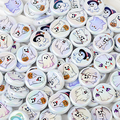 24mm Halloween Ghost Acrylic Beads, 4 Styles Iridescent Cute Ghost | Acrylic Bead for DIY Bracelet Keychain Jewelry Making