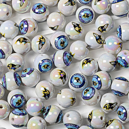 16MM  NFL  Electroplated Solid Color Printed American Football Team Round | DIY Sports Fan Bracelet & Keychain Craft Bead
