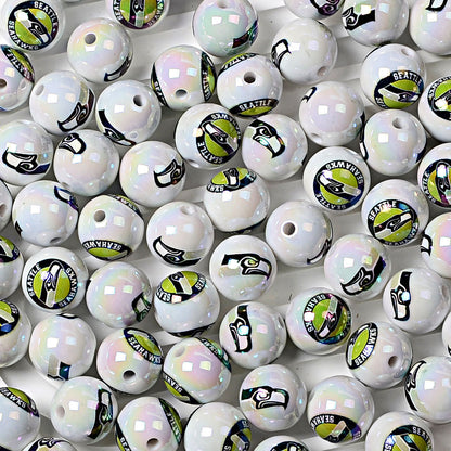 16MM  NFL  Electroplated Solid Color Printed American Football Team Round | DIY Sports Fan Bracelet & Keychain Craft Bead