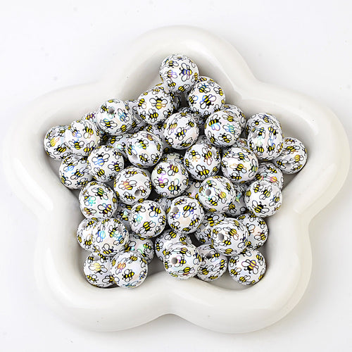 16mm Cute Bee Bubblegum Beads, AB Luster Bumblebee Round Spacer | Acrylic Bead for DIY Bracelet Keychain Jewelry Making