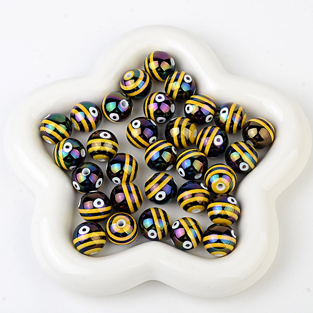 16mm Cute Bee Bubblegum Beads, AB Luster Bumblebee Round Spacer | Acrylic Bead for DIY Bracelet Keychain Jewelry Making