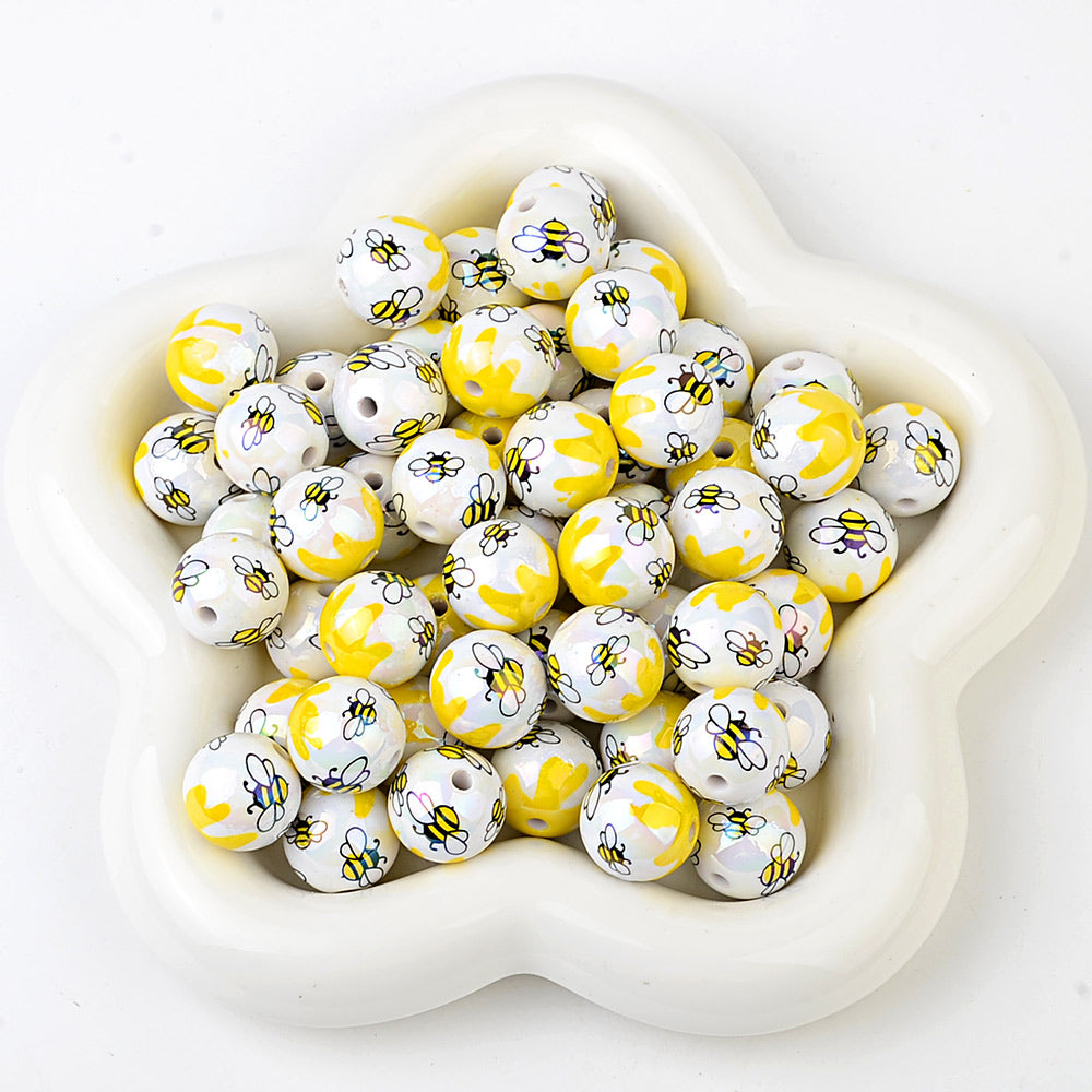 16mm Cute Bee Bubblegum Beads, AB Luster Bumblebee Round Acrylic | Acrylic Bead for DIY Bracelet Keychain Jewelry Making