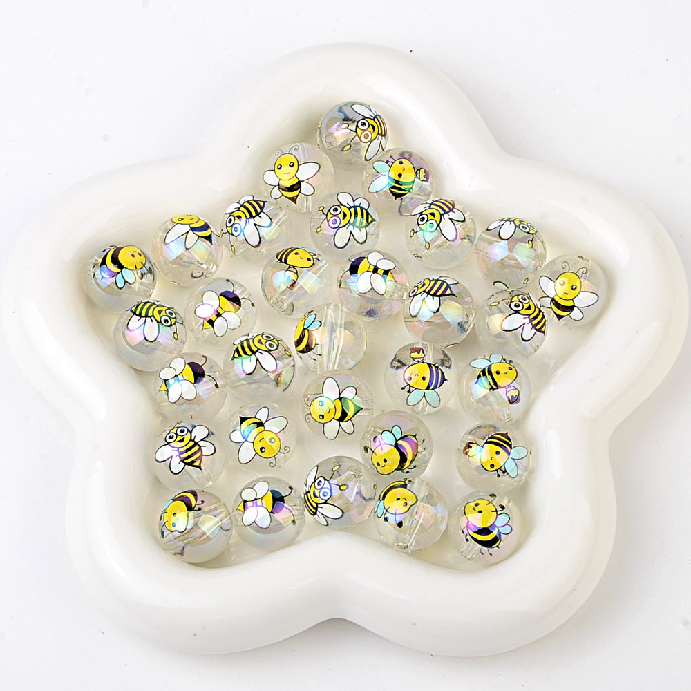 16mm Cute Bee Bubblegum Beads, AB Luster Bumblebee Round Acrylic | Acrylic Bead for DIY Bracelet Keychain Jewelry Making