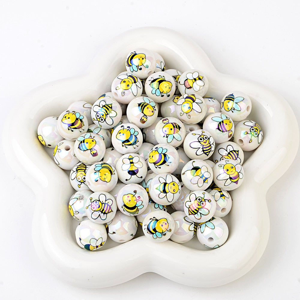 16mm Cute Bee Bubblegum Beads, AB Luster Bumblebee Round Acrylic | Acrylic Bead for DIY Bracelet Keychain Jewelry Making
