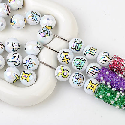 16mm Zodiac Sign Bubblegum Beads, AB Luster Astrology Constellation | Acrylic Bead for DIY Bracelet Keychain Jewelry Making