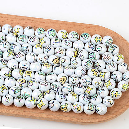 16mm Zodiac Sign Bubblegum Beads, AB Luster Astrology Constellation | Acrylic Bead for DIY Bracelet Keychain Jewelry Making