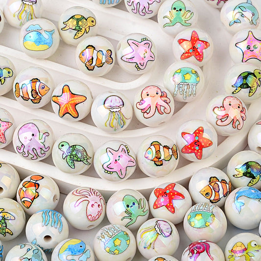16mm Ocean Sea Life Bubblegum Beads, AB Luster Mixed Starfish | Acrylic Bead for DIY Bracelet Keychain Jewelry Making