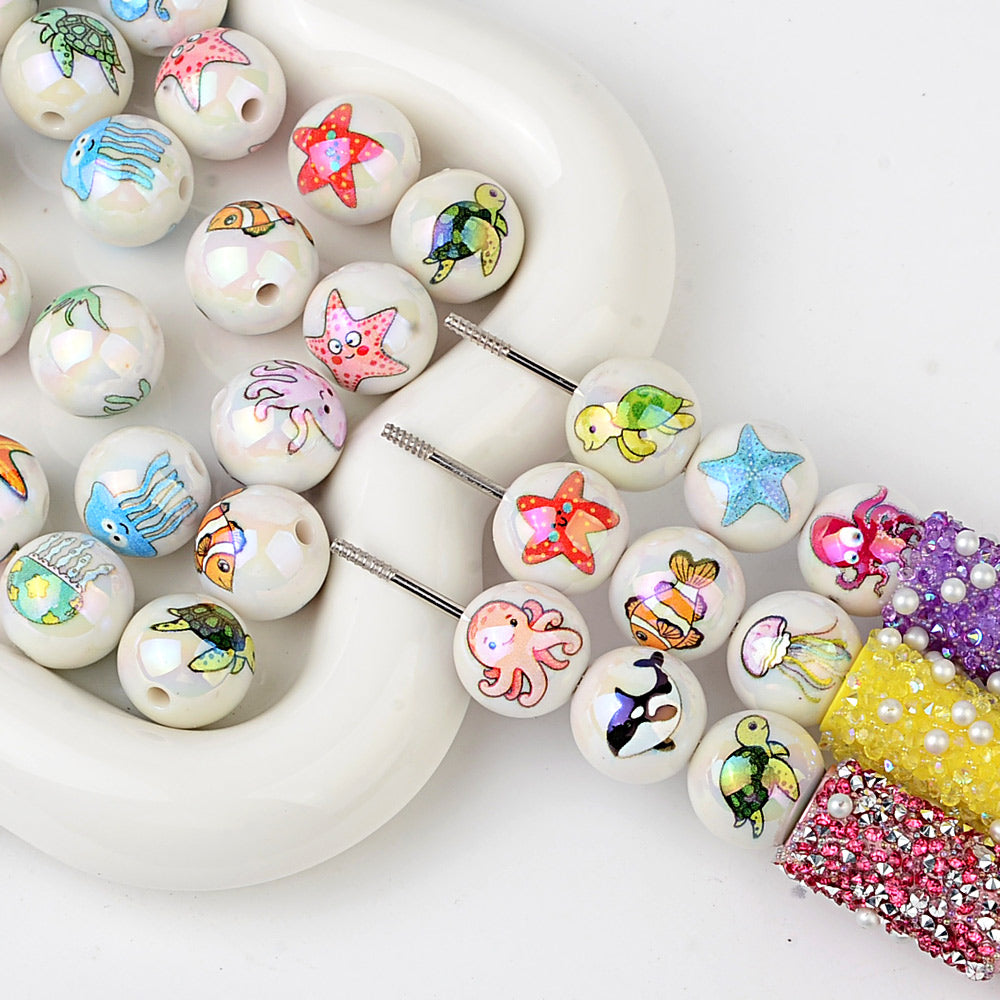 16mm Ocean Sea Life Bubblegum Beads, AB Luster Mixed Starfish | Acrylic Bead for DIY Bracelet Keychain Jewelry Making