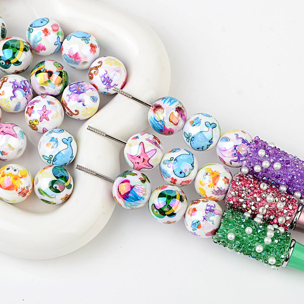 16mm Ocean Sea Life Bubblegum Beads, AB Luster Mixed Starfish | Acrylic Bead for DIY Bracelet Keychain Jewelry Making