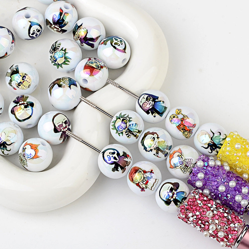 16mm Halloween Horror Movie Characters Bubblegum Beads, AB Luster | Acrylic Bead for DIY Bracelet Keychain Jewelry Making