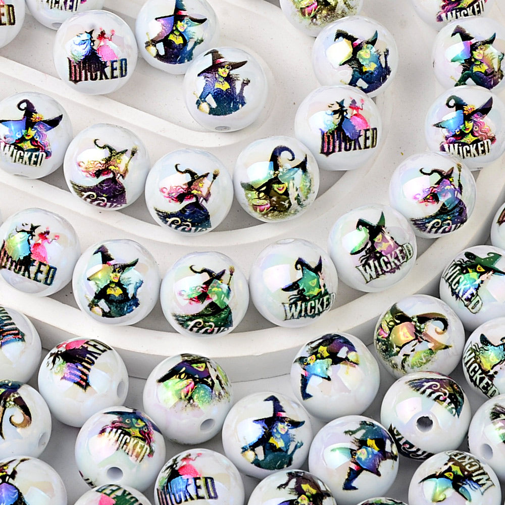 16mm Halloween Witch Bubblegum Beads, AB Luster Wicked Spooky | Acrylic Bead for DIY Bracelet Keychain Jewelry Making