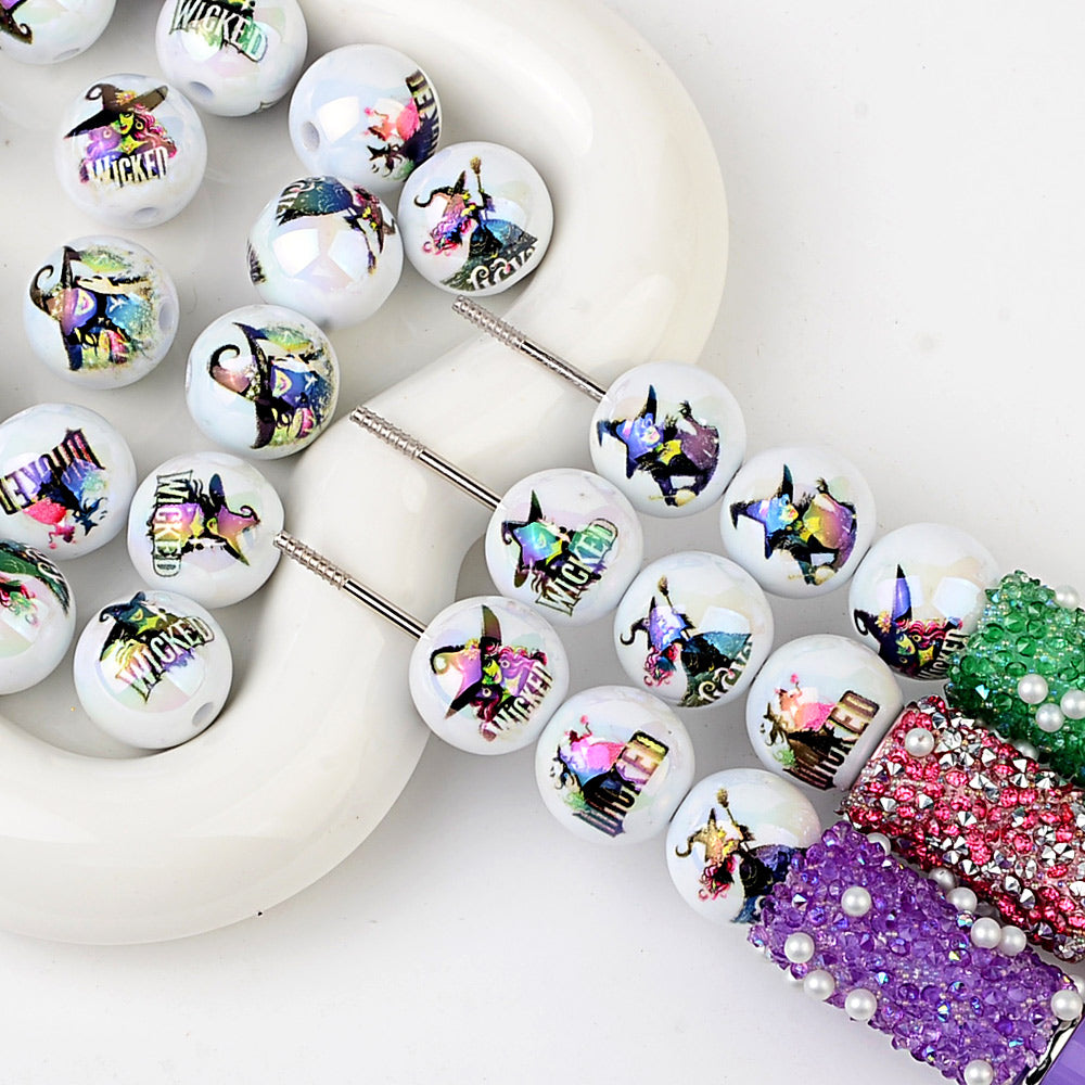 16mm Halloween Witch Bubblegum Beads, AB Luster Wicked Spooky | Acrylic Bead for DIY Bracelet Keychain Jewelry Making
