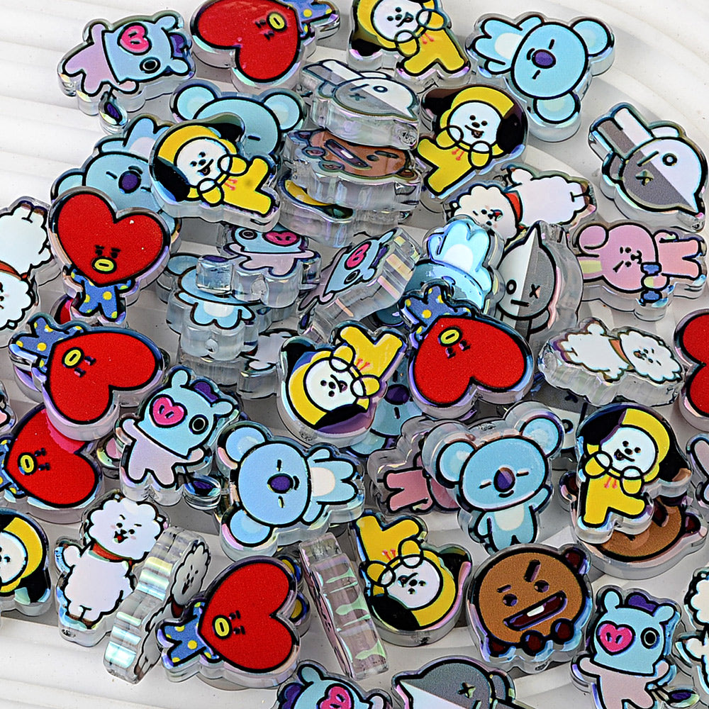 BT21 Cartoon Characters Bubblegum Beads, AB Iridescent Acrylic | Acrylic Bead for DIY Bracelet Keychain Jewelry Making