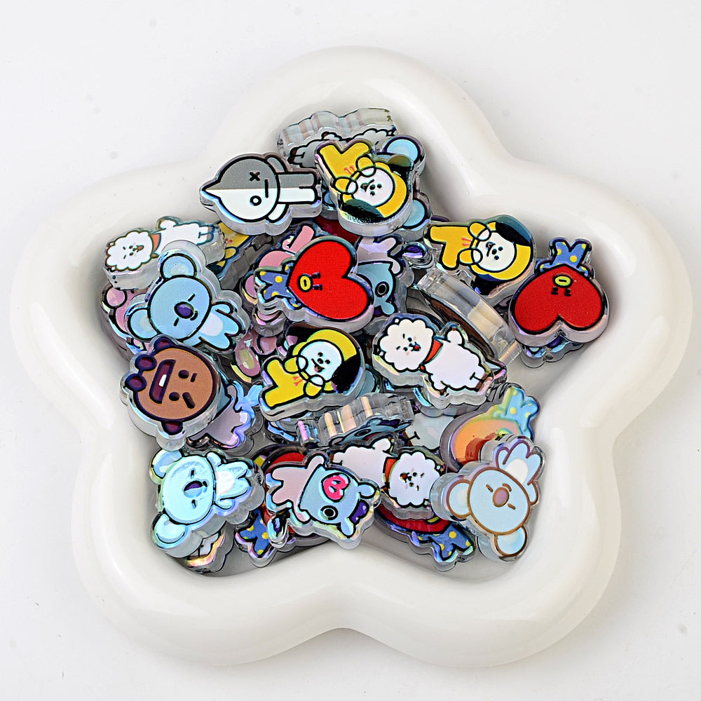 BT21 Cartoon Characters Bubblegum Beads, AB Iridescent Acrylic | Acrylic Bead for DIY Bracelet Keychain Jewelry Making