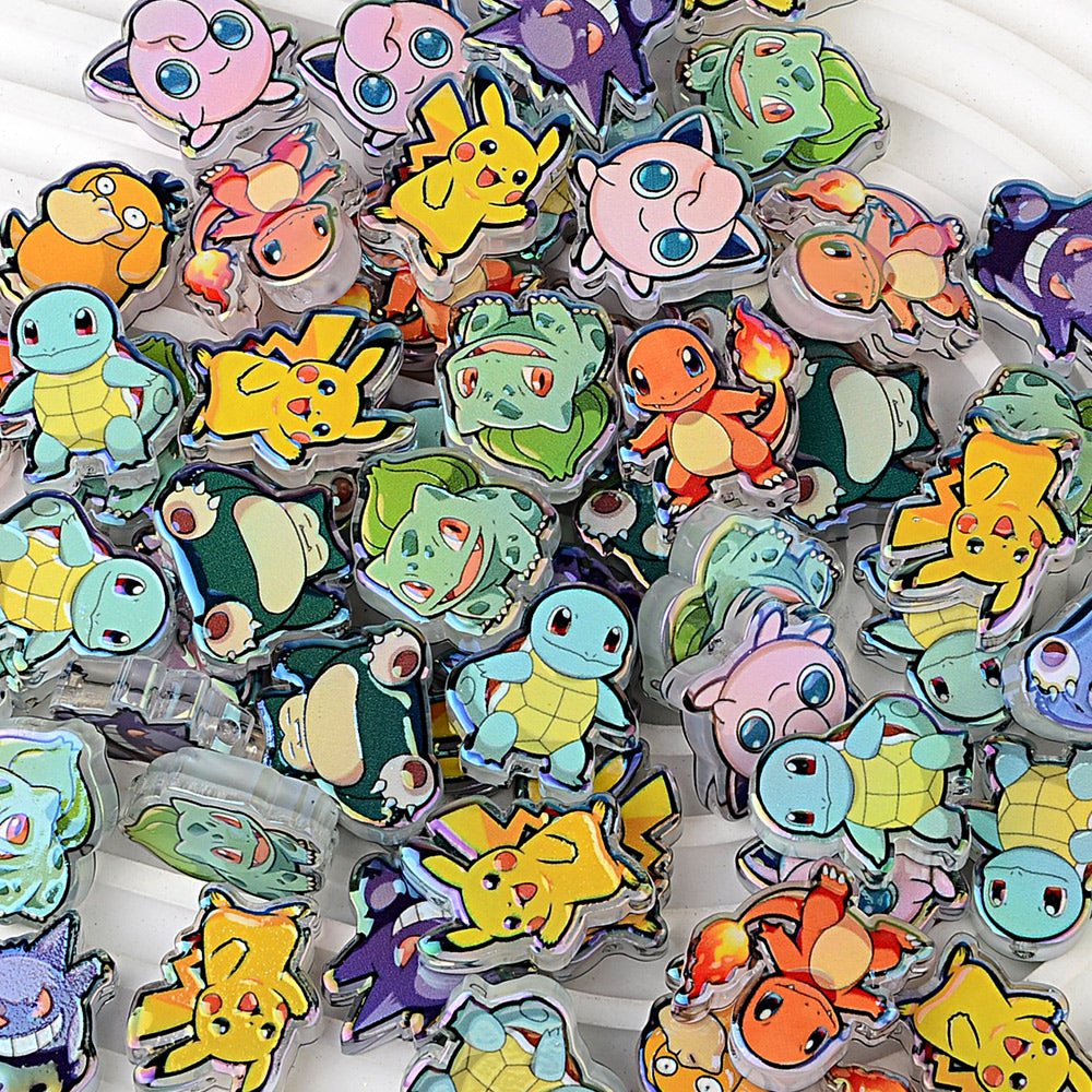 Pokemon Anime Characters Bubblegum Beads, AB Iridescent Acrylic | Acrylic Bead for DIY Bracelet Keychain Jewelry Making