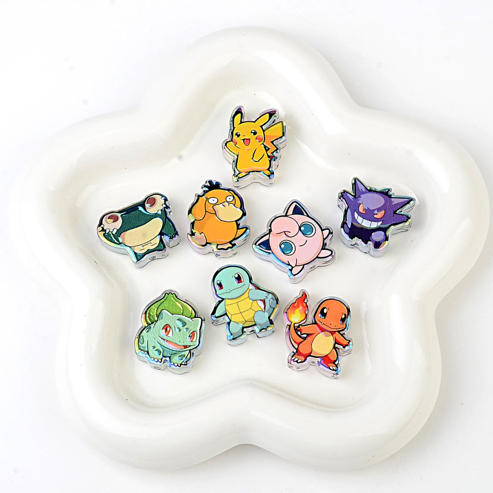 Pokemon Anime Characters Bubblegum Beads, AB Iridescent Acrylic | Acrylic Bead for DIY Bracelet Keychain Jewelry Making