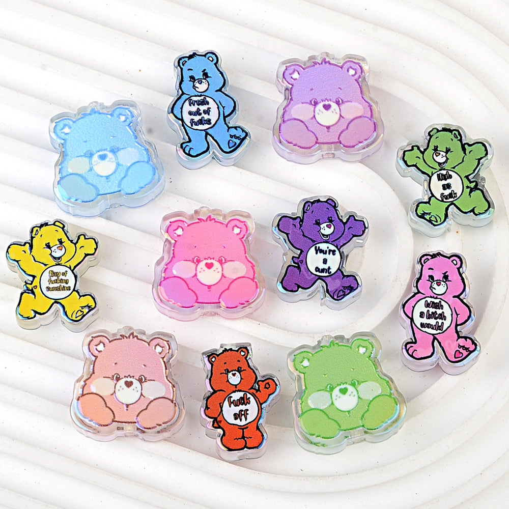 Funny Sarcastic Bears Acrylic Focal Beads, AB Iridescent Adult | Acrylic Bead for DIY Bracelet Keychain Jewelry Making