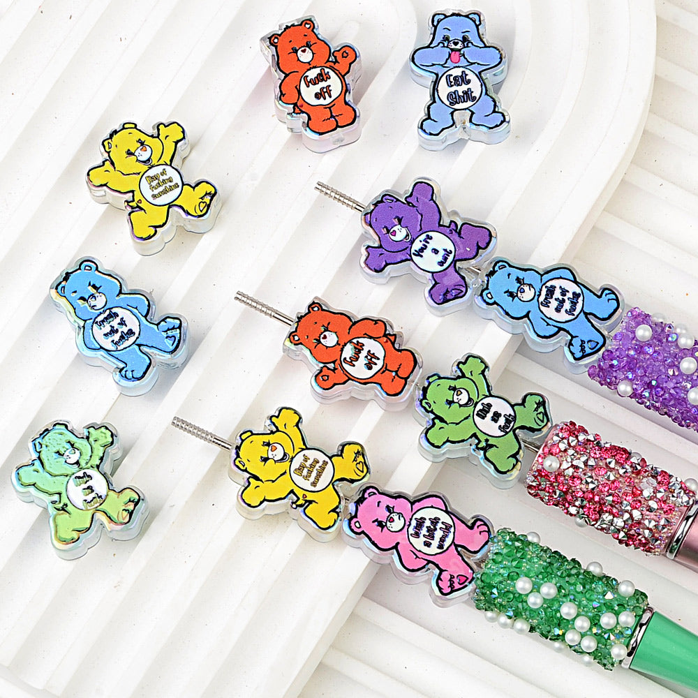 Funny Sarcastic Bears Acrylic Focal Beads, AB Iridescent Adult | Acrylic Bead for DIY Bracelet Keychain Jewelry Making