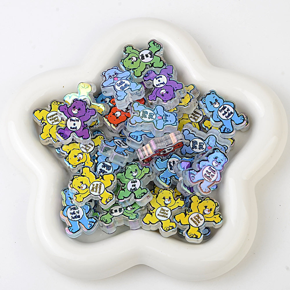 Funny Sarcastic Bears Acrylic Focal Beads, AB Iridescent Adult | Acrylic Bead for DIY Bracelet Keychain Jewelry Making