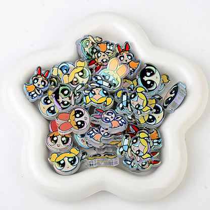 Powerpuff Girls Cartoon Characters Bubblegum Beads, AB Iridescent | Acrylic Bead for DIY Bracelet Keychain Jewelry Making