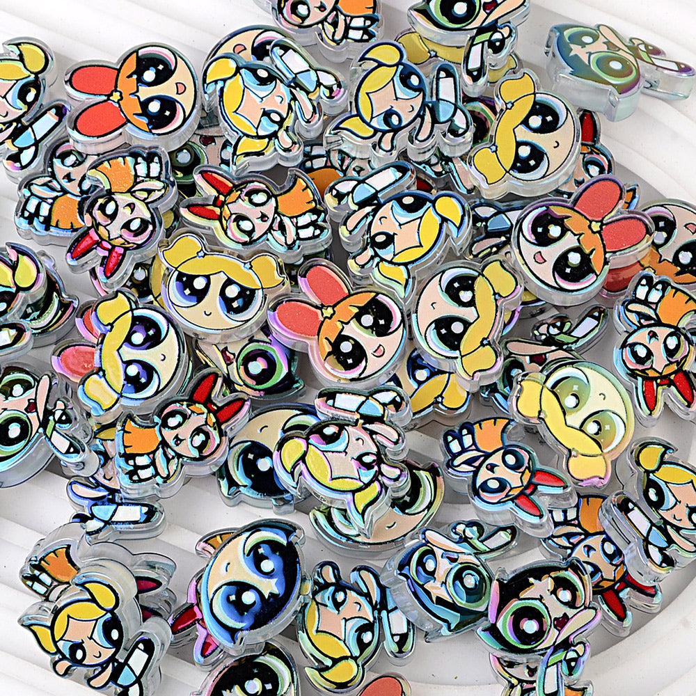 Powerpuff Girls Cartoon Characters Bubblegum Beads, AB Iridescent | Acrylic Bead for DIY Bracelet Keychain Jewelry Making